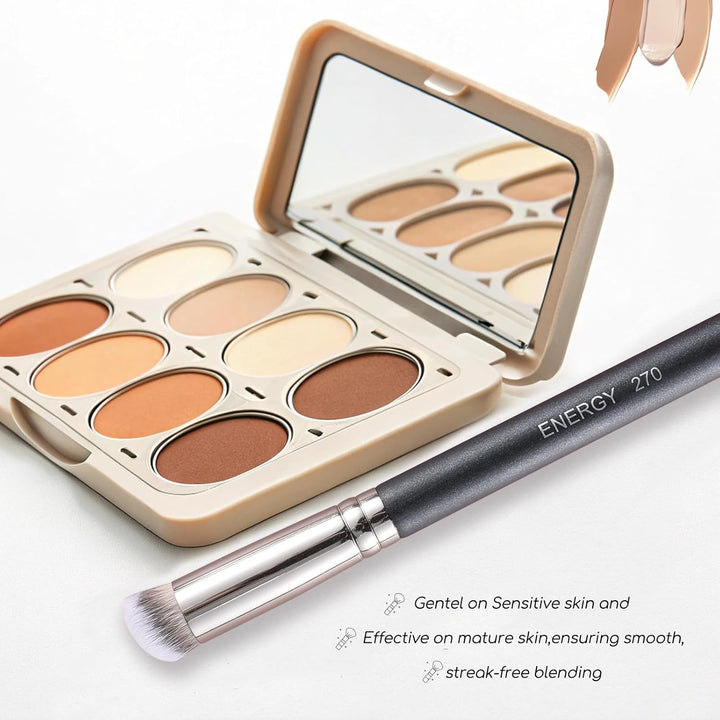 Concealer Brush under Eye Mini Angled Flat Top Kabuki Nose Contour Brush for Concealing Blending Setting Buffing with Powder Liquid Cream Cosmetic Pro Small Makeup Foundation Brushes 270