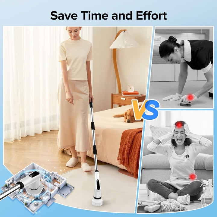 Electric Spin Scrubber,  IPX7 Bathroom Scrubber with 7 Replaceable Brush Heads & Retractable Handle, 2-Speed Adjustable Shower Cleaner Brush for Bathroom, Bathtub, Kitchen, Tile Floors