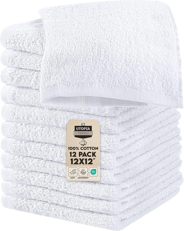 24 Pack Cotton Washcloths Set, 100% Ring Spun Cotton, Premium Quality Flannel Face Cloths, Highly Absorbent and Soft Feel Fingertip Towels, White