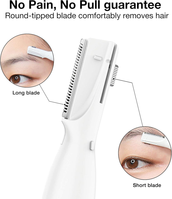 Electric Eyebrow Trimmer - Facial Hair Remover for Eyebrows, Face, Chin, Neck & Upper Lip - Painless Precision Shaver with Comb & Replaceable Blades - Battery Powered & Portable for Peach Fuzz & Body