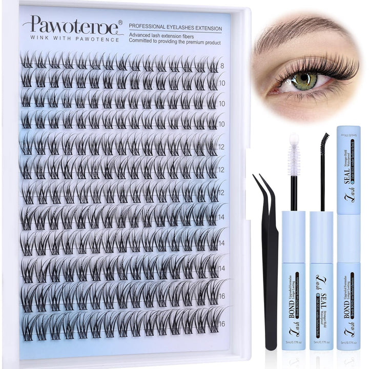 Lash Extension Kit DIY 280Pcs Lash Clusters Eyelash Extension Kit, 9-16Mm 30D 40D Individual Lashes Kit with Lash Bond and Seal, Lash Tweezers for Self Use (30D&40D, 0.07D, 9-16Mm, Kit)