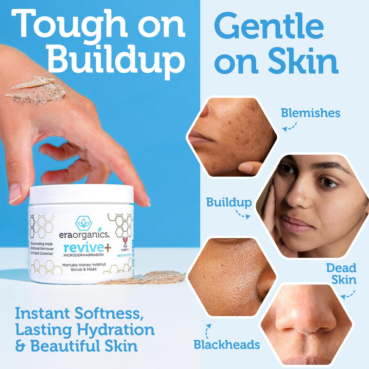 Manuka Honey Exfoliating Face Scrub – Gentle Microdermabrasion Face Exfoliator to Help Smooth, Soften & Balance with Moisturizing Organic Superfoods 2Oz