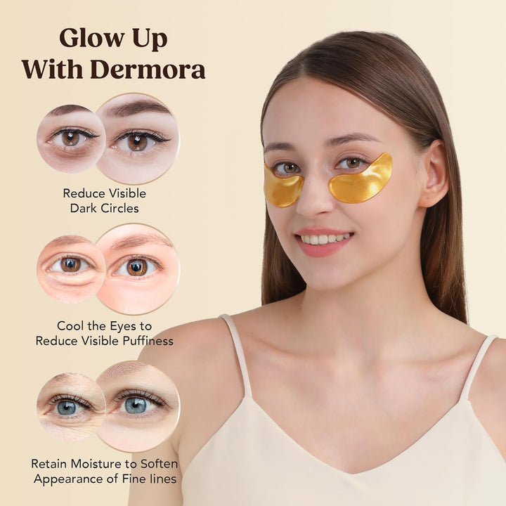 Golden Glow under Eye Patches | Rejuvenating Treatment | Dark Circles, Puffy Eyes, Refreshing, Revitalizing, Travel, Wrinkles | 20 Pairs Eye Gels
