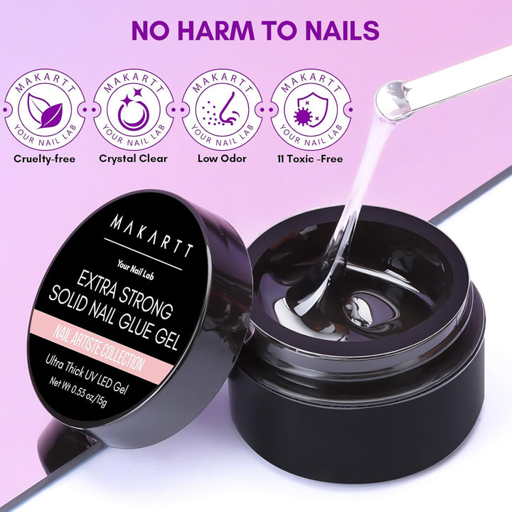 Solid Nail Glue Gel: Extra Strong Gel Nail Glue for Press on Nails & Fake Tips Long-Lasting Strong Adhesion Nails Glue for Acrylic Nails Clear 3D Gels for Nail Art Home Salon UV Light Cured
