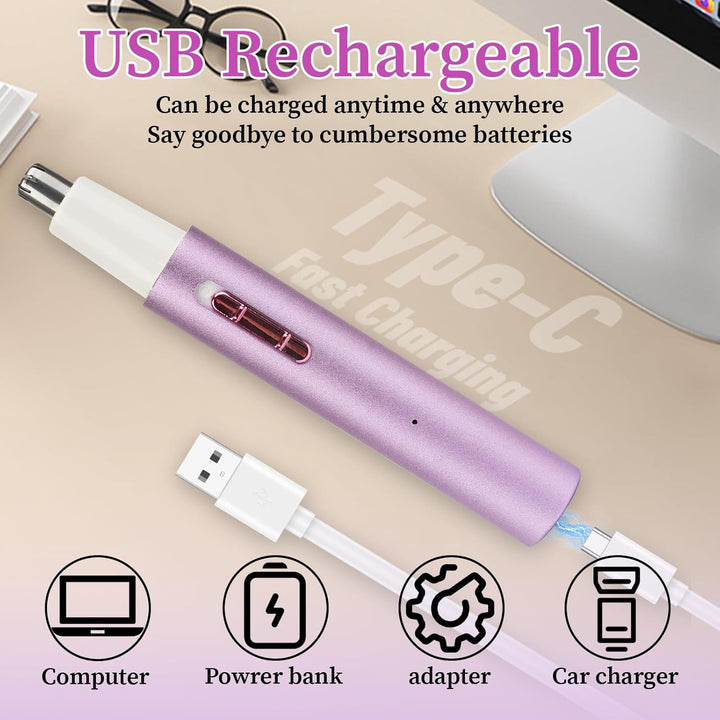 Nose and Ear Hair Trimmer for Women Men,2 in 1 Painless Eyebrow Hair Trimmer with USB Rechargeable,Portble Waterproof Facial Hair Removal with Dual-Edge Blades for Smoother Cutting (Purple)