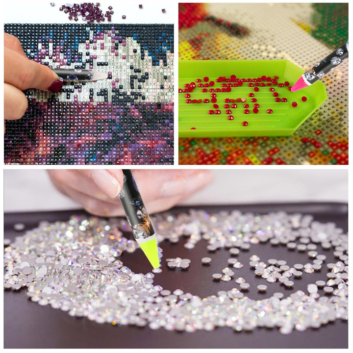 4 Pack Rhinestone Picker Tool Adhesive Resin Picker Pencil Nail Point Drill Pen Dotting Wax Pencil Gem Pick up Tools for Nail Art DIY with Pencil Sharpener