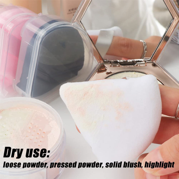 10Pcs Triangle Powder Puffs for Face Powder,Soft Velour Triangular Beauty Puff,Makeup Pressed,Baking & Setting Powder Sponge Applicator Pads with Case,Black