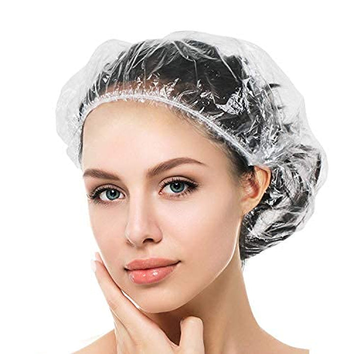 100PCS Disposable Shower Caps, Plastic Clear Hair Cap Large Thick Waterproof Bath Caps for Women, Hotel Travel Essentials Accessories Deep Conditioning Hair Care Cleaning Supplies(20.5")