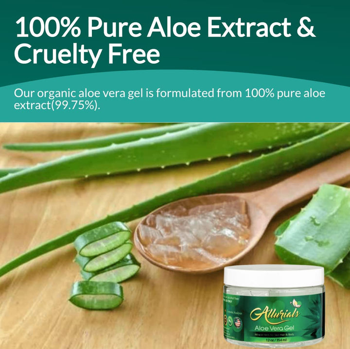 99.75% Pure & Organic Aloe Vera Gel - Made in USA, Clinically Tested & Dermatologist Approved, Hydrates & Heals Dry & Damaged Skin & Hair- 12 Oz