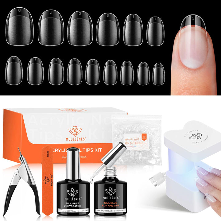Gel Nail Kit Almond, Upgrade 15Sizes Fake Nails, 9-In-One Glue Dehydrator & Mini U V Light Clipper, 510Pcs Medium Almond Press on Tips for Extension DIY Salon Home Gift