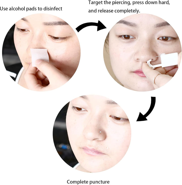 Disposable Nose Piercing Kits, at Home Nose Piercing Kit, Nose Piercing Kit with Nose Rings, Nose Ring Gun 8 Nose Studs and Rings Are Included