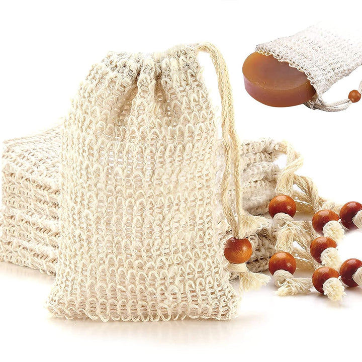 Soap Bag, Natural Sisal Soap Saver Bag Pouch Mesh Net Waste Plastic-Free Exfoliating Foaming and Drying Soap Holder for Shower (4 Pack)