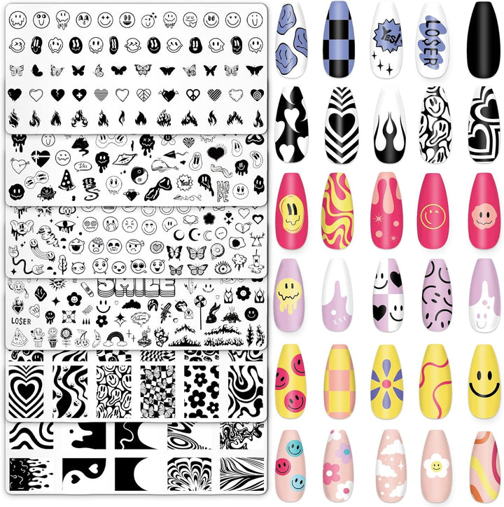 6Pcs All Holiday Nail Art Plates Valentines Stamptemplates Set Winter Christmas Fall Nail Plates Stamping for Xmas DIY Print Manicure Salon Design Gift