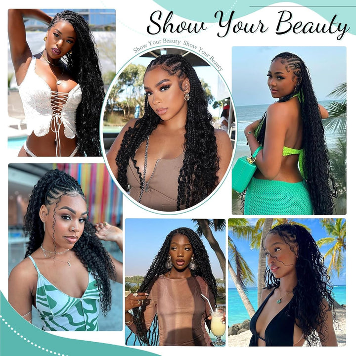 Human Braiding Hair for Boho Braids Human 110G 20 Inch Curly Boho Hair for Braiding Knotless 12A Deep Wave Bulk Bohemian 3 Bundles/Pack Natural Color