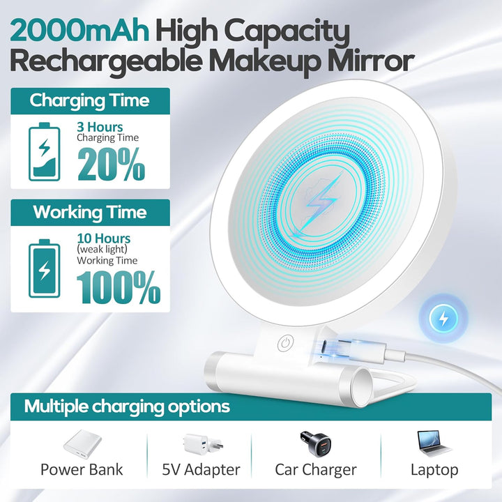 Magnifying Mirror with Light 30X, Double-Sided 1X/ 30X Magnifying Makeup Mirror with Tweezer, 2000Mah 3 Colour Modes with Adjustable Brightness,Foldable Travel Mirror(9" L X 7" W)