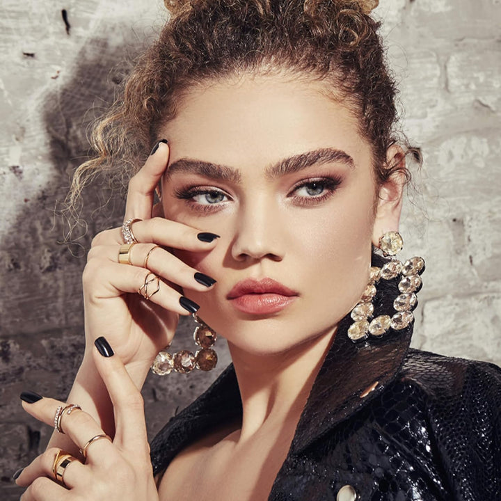 Gel Fantasy Press on Nails, Nail Glue Included, 'Aim High', Black, Short Size, Squoval Shape, Includes 28 Nails, 2G Glue, 1 Manicure Stick, 1 Mini File, 1 Adhesive Tab