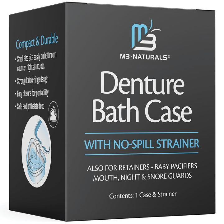 Denture Bath Case and Retainer Case, Denture Bath Cup for Invisalign Retainers Mouthguards Dentures Cleaner Kit with Strainer Spill-Free Portable Retainer Cleaner Case by