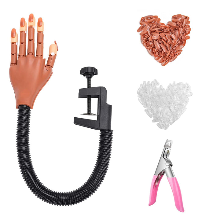 Practice Hand for Acrylic Nails, Flexible Nail Practice Hands Training Kits, Fake Manican Hands for Nails Practice, Movable Nail Maniquin Hand with 300PCS Nail Tips, File, Brush and Clipper