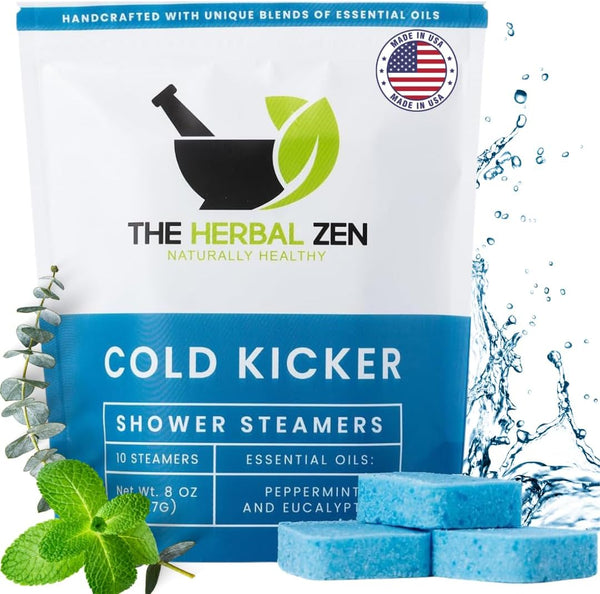 Cold Kicker Shower Steamers Aromatherapy for Sinus Relief - Adult Stocking Stuffer Christmas Gift - USA Made - Peppermint & Eucalyptus Shower Bomb Tablets - Soothing Natural Essential Oils (10 Pack)