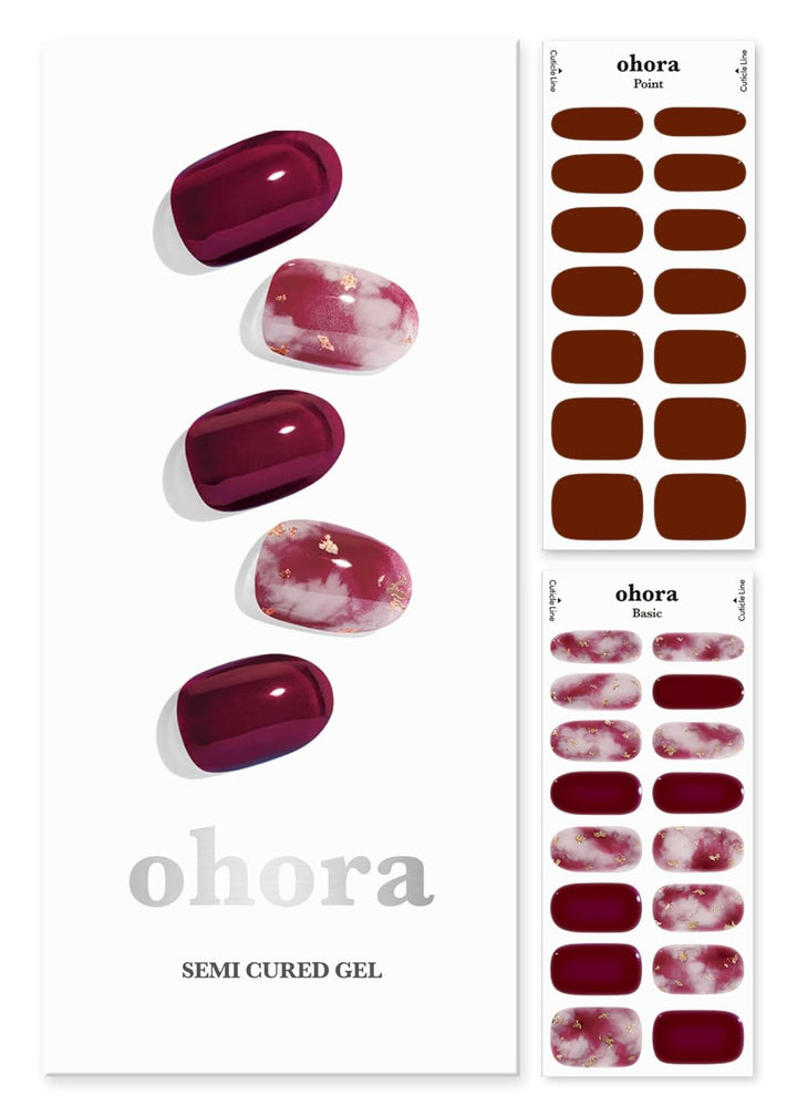 Semi Cured Gel Nail Strips (N Mulberry) - Red, Ombre, Works with Any UV/LED Lamps, Salon-Quality, Long Lasting, Easy to Apply & Remove - Includes 2 Prep Pads, Nail File & Wooden Stick