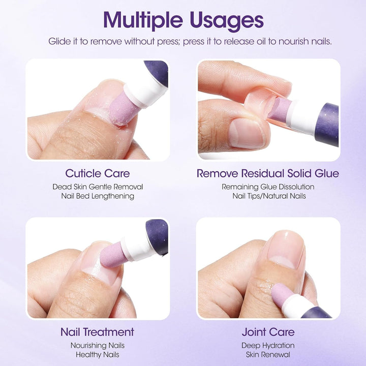 4-In-1 Cuticle Pusher Pen with Micro-Dosin Oil, Cuticle Remover & Cuticle Oil in a Pen, Ceramic Nail Pusher Pen for Hangnails & Dry & Damaged Nails, Nail Care Pen for Repair & Nourish Nails