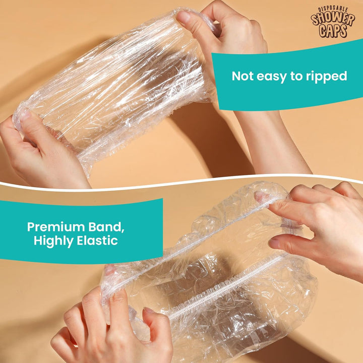 100PCS Disposable Shower Caps, Shower Caps for Women Disposable, Clear Plastic Shower Cap, Plastic Hair Caps for Hair Treatment, Regular Size 17.3 INCH