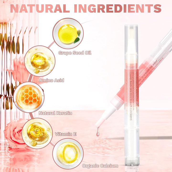 2PCS Cuticle Oil Pens for Nail Care,Cuticle Revitalizer Oil Pen with Soft Brush,Cuticle Oil to Prevent Nail Cracking and Dry (Peach & Strawberry Flavor)