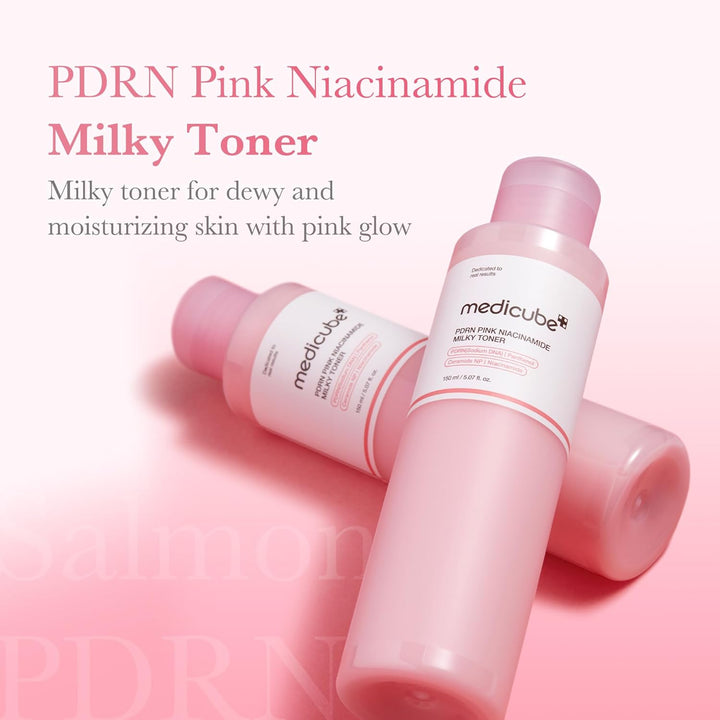 PDRN Pink Niacinamide Milky Toner for Hydrating, Moisturizing, Soothing, Ceramide, Peptide, Glass Glow Skin, Korean Skincare | 150Ml 5.07 Fl. Oz.