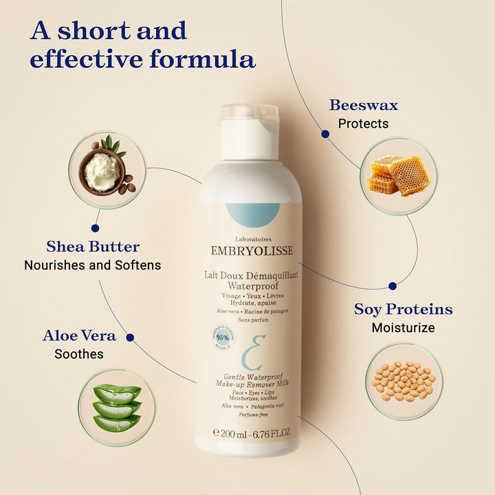 Gentle Waterproof Make-Up Remover Milk, 4-In-1 Hydrating Facial Cleanser for Sensitive Skin with Aloe Vera & Shea Butter, 6.76 Fl Oz