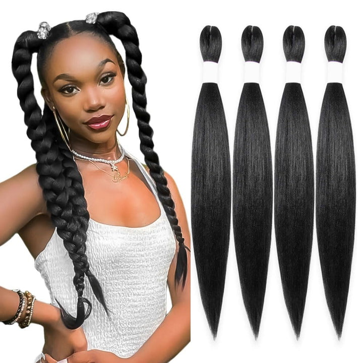Purple Braiding Hair 20 Inch Pre Stretched Hair Long Straight Crochet Braids Yaki Texture Synthetic Fiber 4 Packs (Dark Purple)