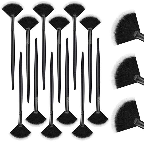 12 Pcs Soft Facial Fan Brush Blush Makeup Brush Face Mask Acid Applicator Multi Use Cosmetic Tools for Peel Mask Makeup for Mud Cream(Black)