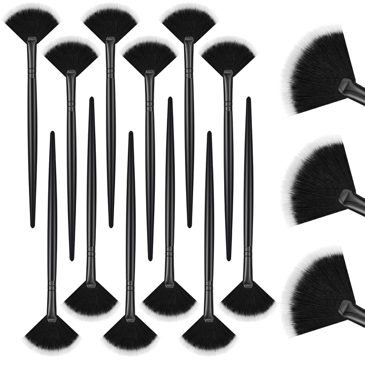 12 Pcs Soft Facial Fan Brush Blush Makeup Brush Face Mask Acid Applicator Multi Use Cosmetic Tools for Peel Mask Makeup for Mud Cream(Black)