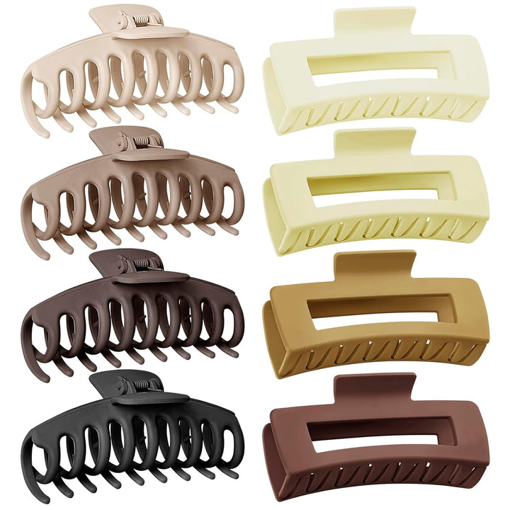 8 Pack Big Hair Claw Clips for Women Large Claw Clip for Thin Thick Curly Hair 90'S Strong Hold 4.33 Inch Nonslip Matte Jumbo Hair Clips (8 Pcs)