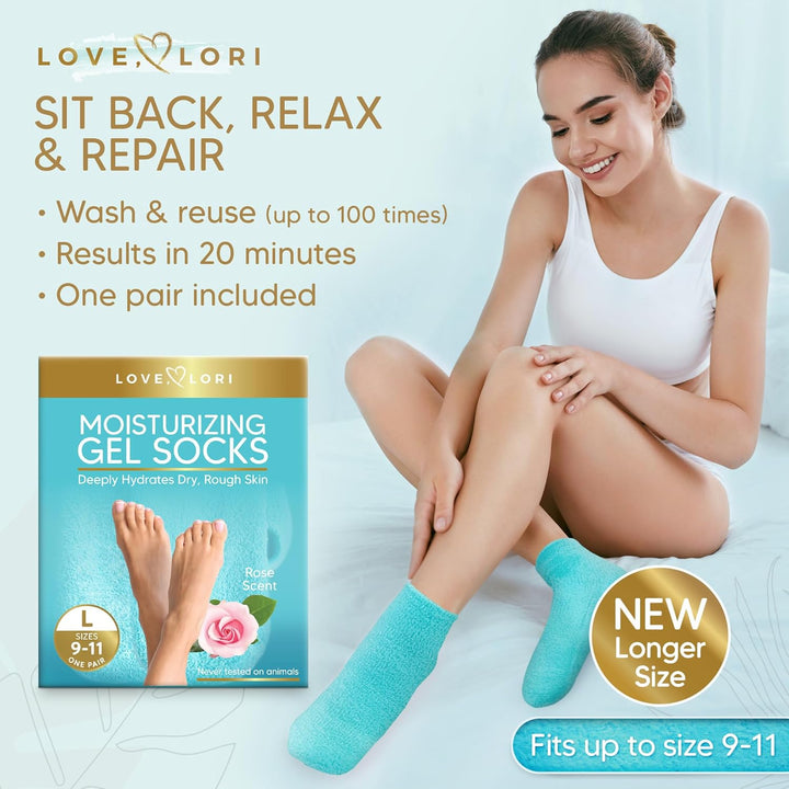 Moisturizing Socks - Gel Silicone Aloe Spa Socks (Sizes 9-10) Infused with Vitamin E & Jojoba Oil - Self Care Gifts for Women, Spa Gifts for Women, Stocking Stuffers for Adults