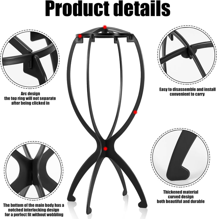 Wig Stand, Portable Wig Holder Wig Head Stand for All Wigs Travel Wig Hair Stylist Gifts for Women(Black (2 Pack))