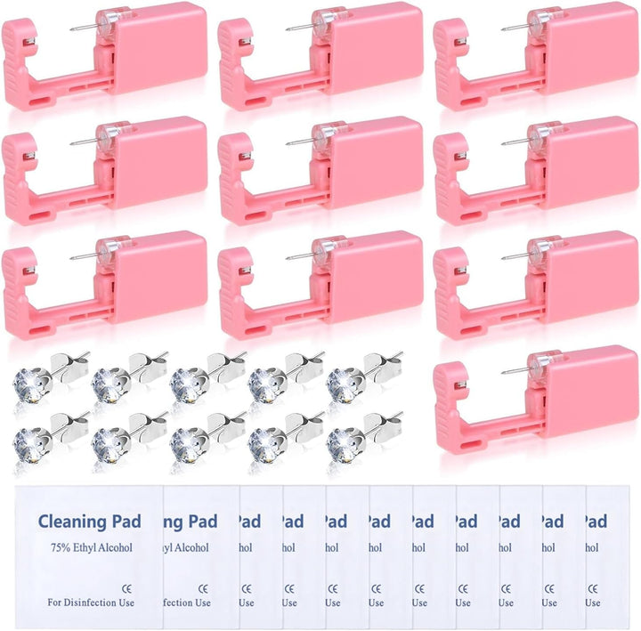 30Pcs Ear Piercing Kit, Self Ear Piercing Gun with Preloaded Piercing Studs, Disposable Earring Gun with Silver Earrings for at Home Salon Earlobe Cartilage Helix Tragus Piercing Tool Kit