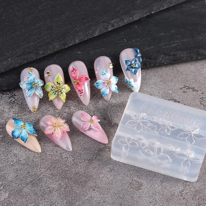 3D Flowers Nail Mold Silicone Nail Tools, Hawaii Hibiscus Floral Petal Nail Design Resin Molds Nail Art Carving Template for Resin Manicure Decorations Accessories DIY Nail Supplies