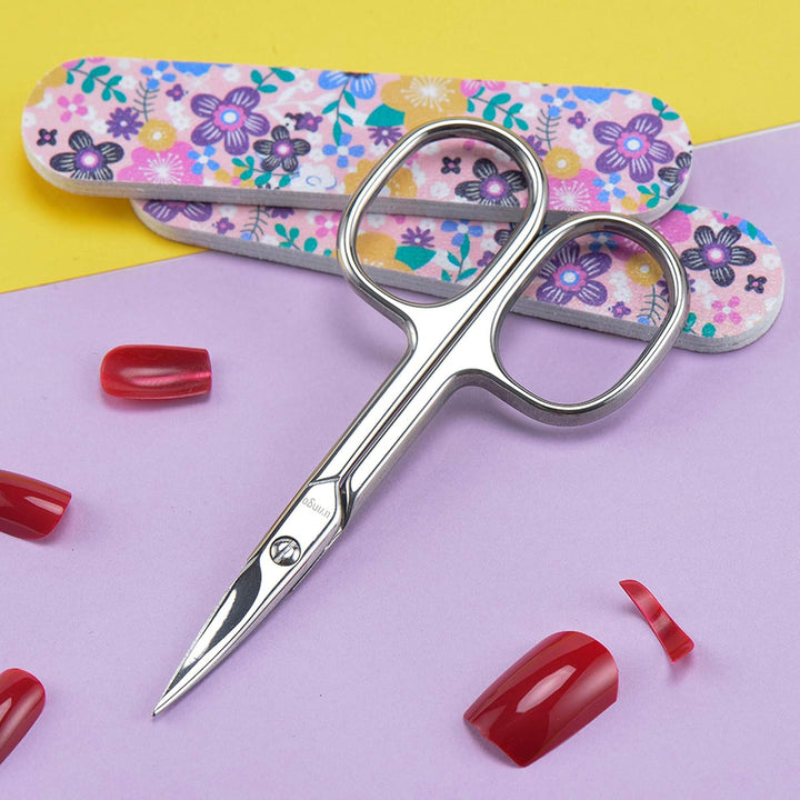 Premium Manicure Scissors Multi-Purpose Stainless Steel Cuticle Pedicure Beauty Grooming Kit for Nail, Eyebrow, Eyelash, Dry Skin Curved Blade 3.5 Inch