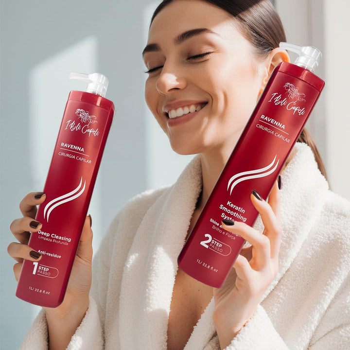 Ravenna Professional Keratin, Long-Lasting Straightening Effect - Cirugia Capilar - Celulas Madres Straightener System - 2X1L/33.8