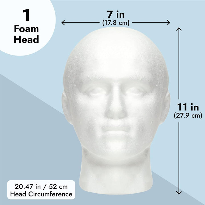 Mannequin Head for Masks, Hats, Wigs - White, 9.25 X 7 X 11 in - Foam Head Wig Stand & Hat Display