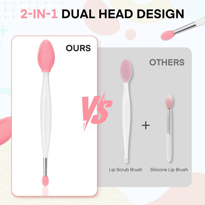 Lip Scrub Brush - 2 PCS Dual-Ended Lip Scrubber Exfoliator and Silicone Lip Brush, 3-In-1 Silicone Lip Scrub Tool Lip Mask Applicator, Gentle Exfoliator & Applicator for Soft