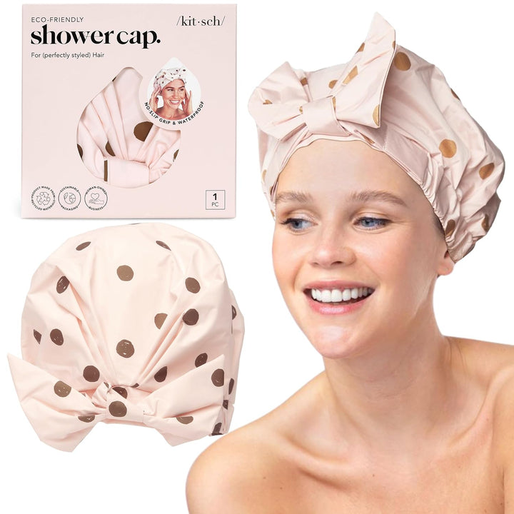 Luxury Shower Caps for Women Reusable Waterproof - Flexi Satin Lined, Large Wide Shower Cap for Women & Men, Adjustable, Stylish Hair Cap for Shower, for Long & Short Hair - Terracotta Checker