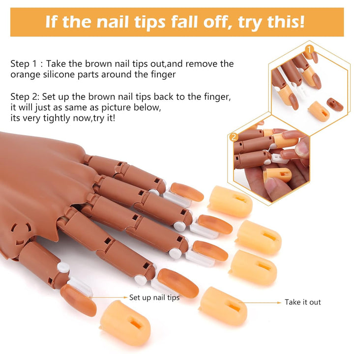 Practice Hand for Acrylic Nails, Flexible Nail Practice Hands Training Kits, Fake Manican Hands for Nails Practice, Movable Nail Maniquin Hand with 300PCS Nail Tips, File, Brush and Clipper