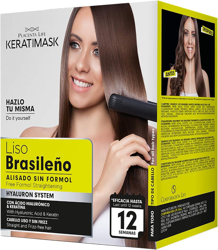 Brazilian Straightening Kit with Keratin and Hyaluronic Acid - Keratin Treatment- Get a Perfect Smooth, Shiny and Silky- Formaldehyde FREE
