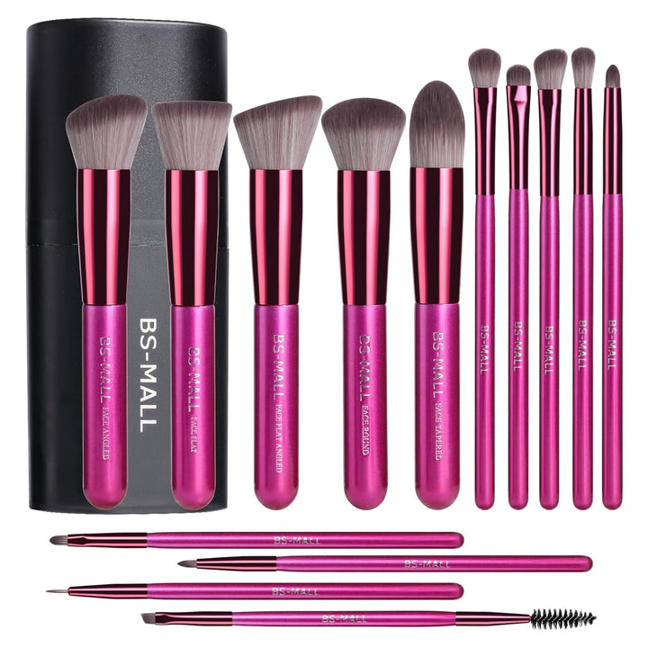 Makeup Brushes Premium Synthetic Foundation Powder Concealers Eye Shadows 14 Pcs Purple for Makeup Beginner or Professional with Travel Case