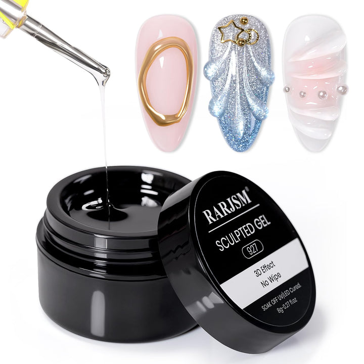 3D Sculpting Gel Clear Painting Gel Polish Nail Art Designs No Wipe Chrome Nail Powder Nails Charms Rhinestone Decoration Adhesive Glue Drawing Painted Sculpture Hard Gelpolish Curing Requires