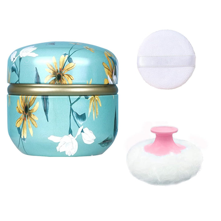 Body Powder Puff and Container for Dusting Powder, Women Powder Puff and Powder Case for Bath and Travel (Romantic Flowers)