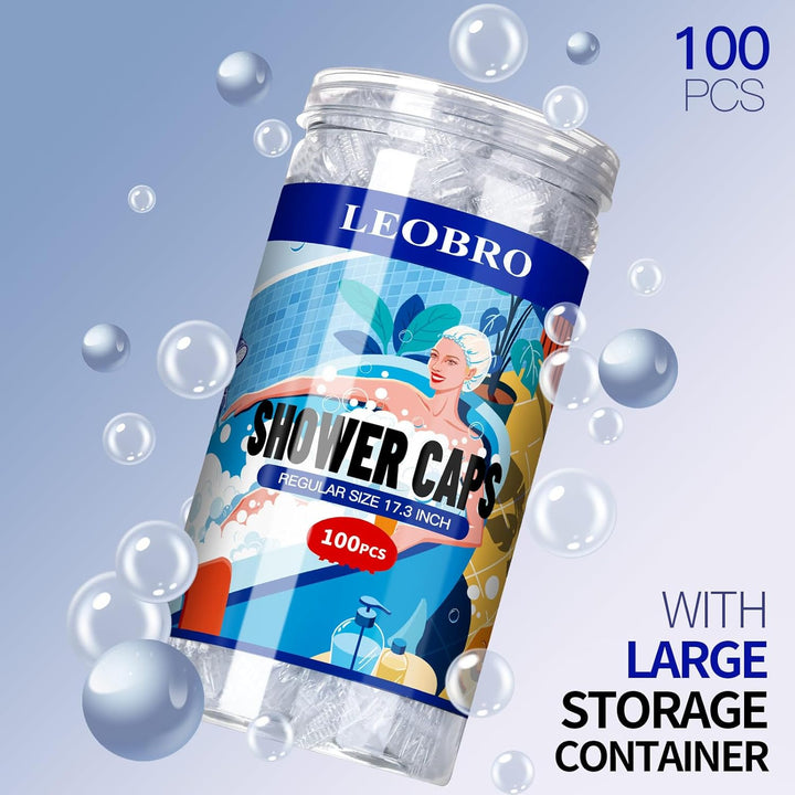100PCS Disposable Shower Caps, Shower Caps for Women Disposable, Clear Plastic Shower Cap, Plastic Hair Caps for Hair Treatment, Regular Size 17.3 INCH