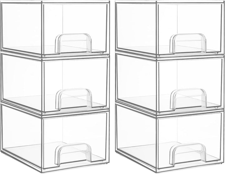 4 Pack Small Clear Stackable Storage Drawers,Acrylic Bathroom Makeup Organizer,Plastic Storage Bins for Vanity, Undersink, Kitchen Cabinets, Pantry, Home Organization