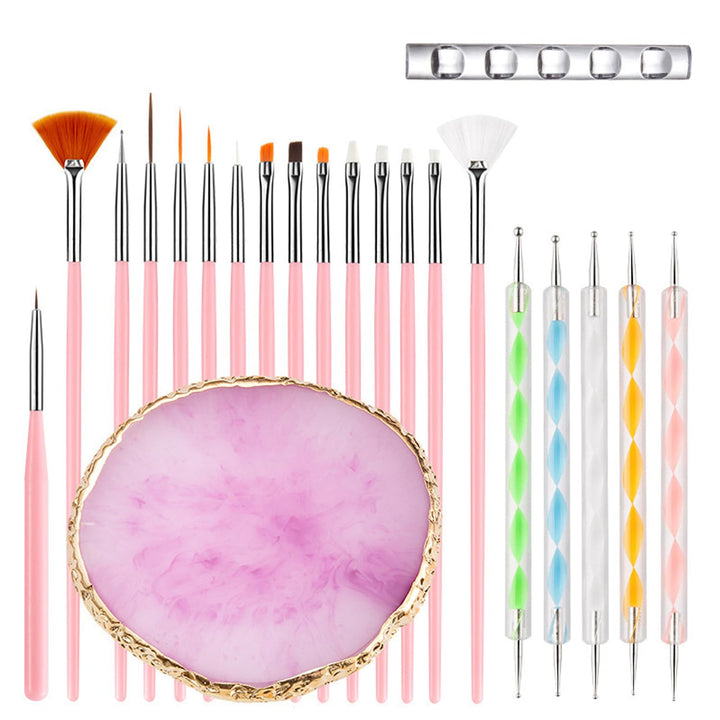 Nail Art Tools 22-Piece Set, Resin Nail Art Palette, 2-Way Acrylic Silicone Engraving Pen Dotting Pen Tools Nail Art Kit for Nail Art DIY Home Salon Makeup Display Board, Pink
